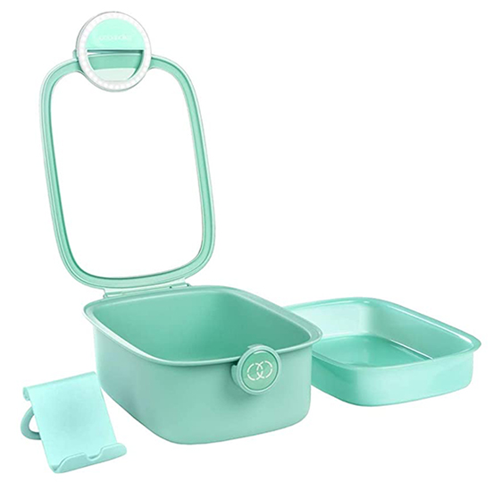 Caboodles Beauty Light Box, Cosmetic Organizer Box With Light, Tray & phone Rest, Teal